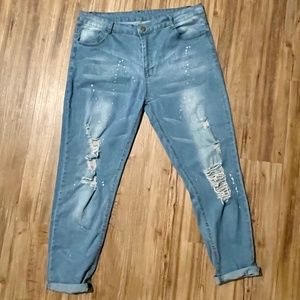 Men Ink Point Print Ripped Carrot Jeans